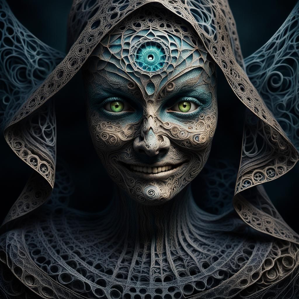 Surreal Portrait of an Enigmatic Figure with Empty Eyes