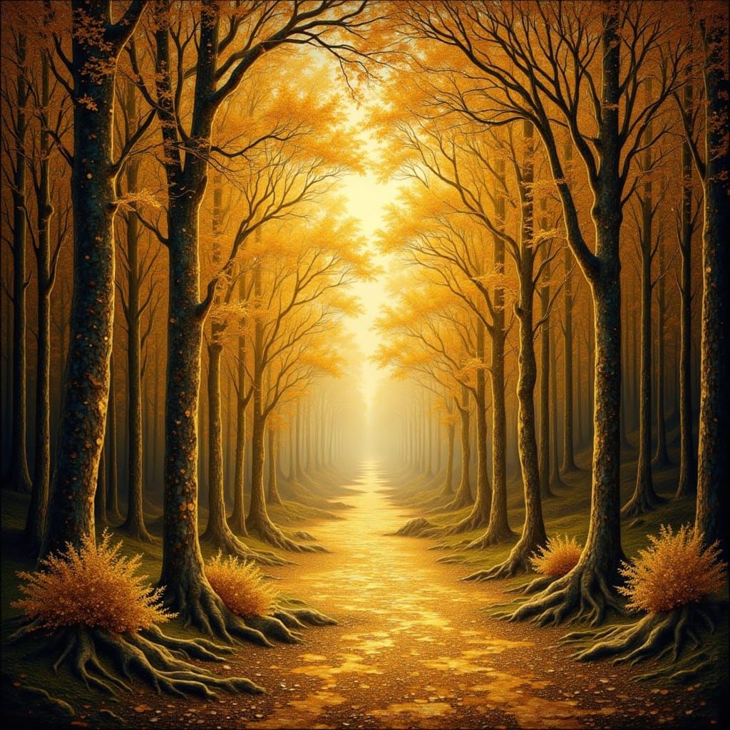 Golden Lothlórien Forest in Art Deco Nouveau Style