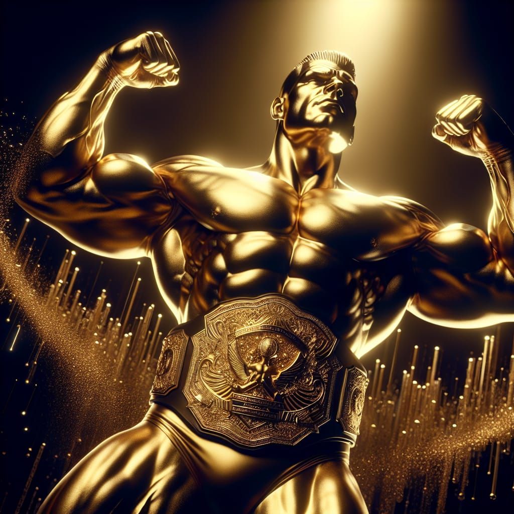 Golden Champion Flexing: Monochrome Matte Painting