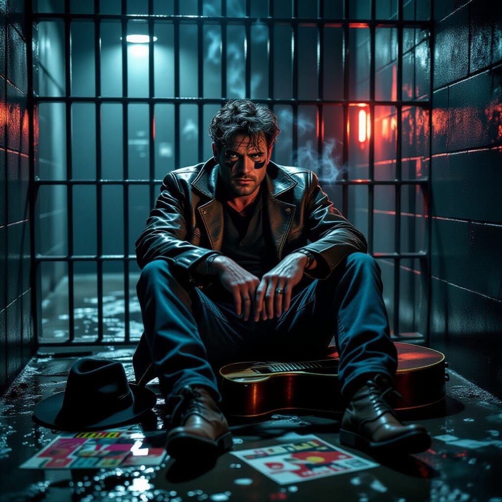 Noir Musician in Jail Cell