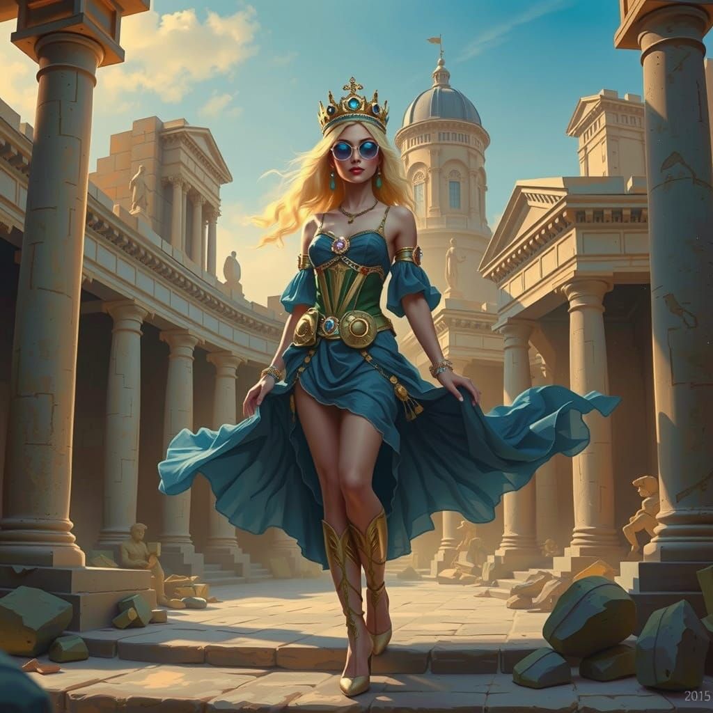 Regal Woman in Ancient Setting