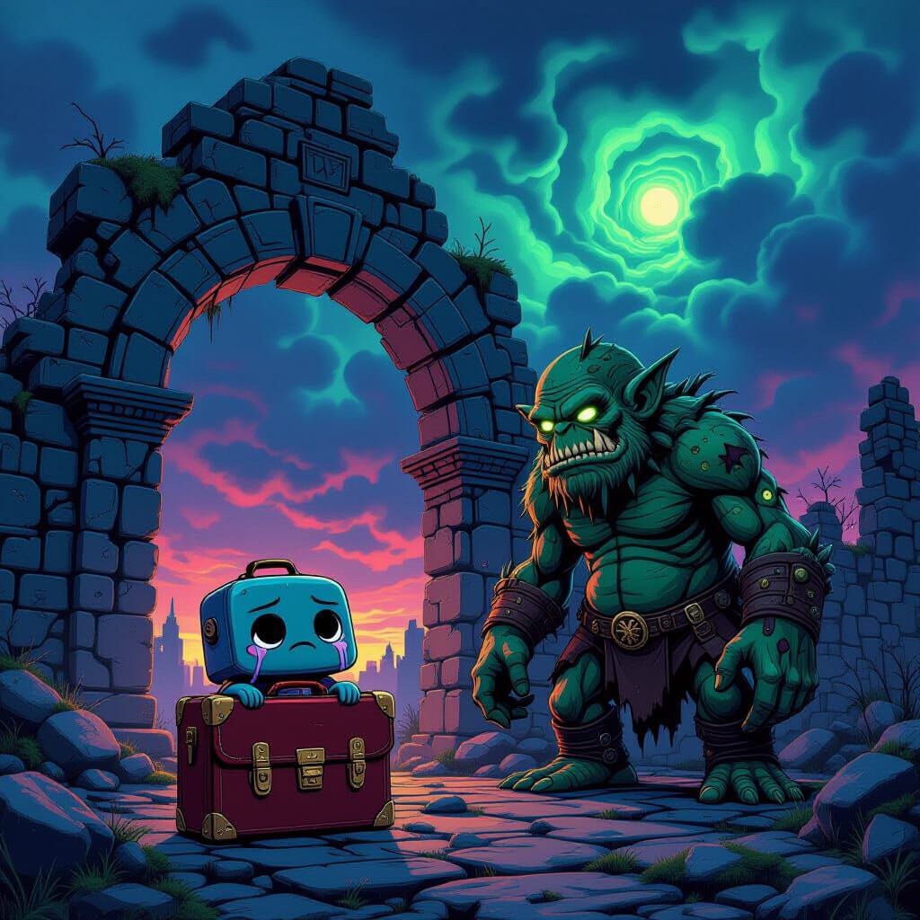 CGI Dieselpunk Briefcase & Troll in Apocalyptic Twilight