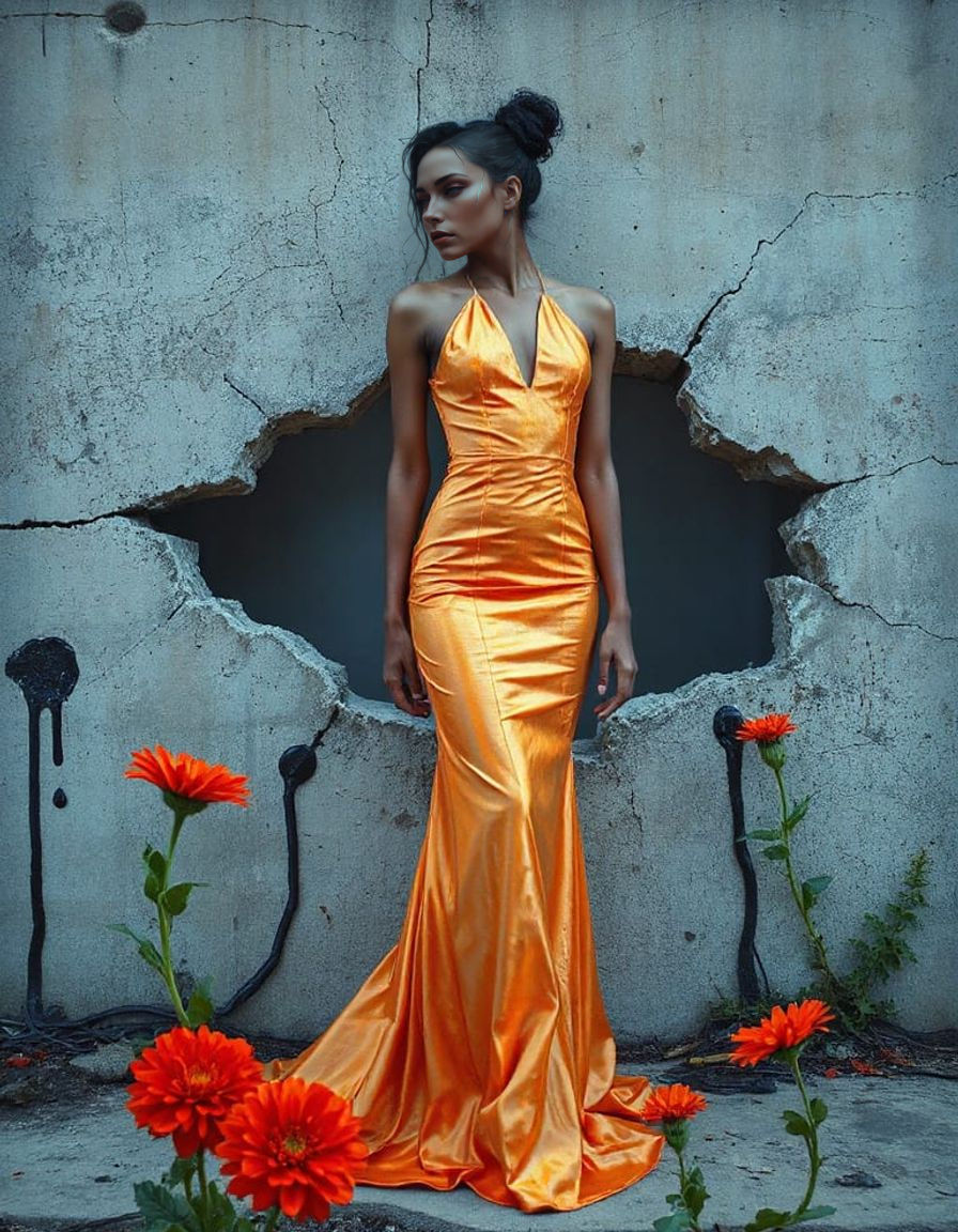 Woman Materializing from Concrete: Surreal Digital Art