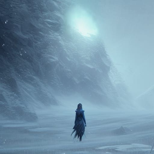 Blue Rose Blooms in Winter Snowfield: Dark Fantasy Art