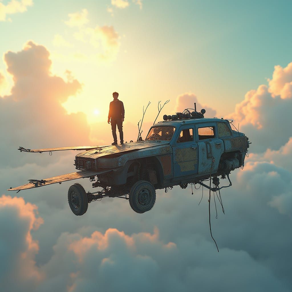 Rusty Drone with a Surfer's Pose, in Unreal Engine 5 Style