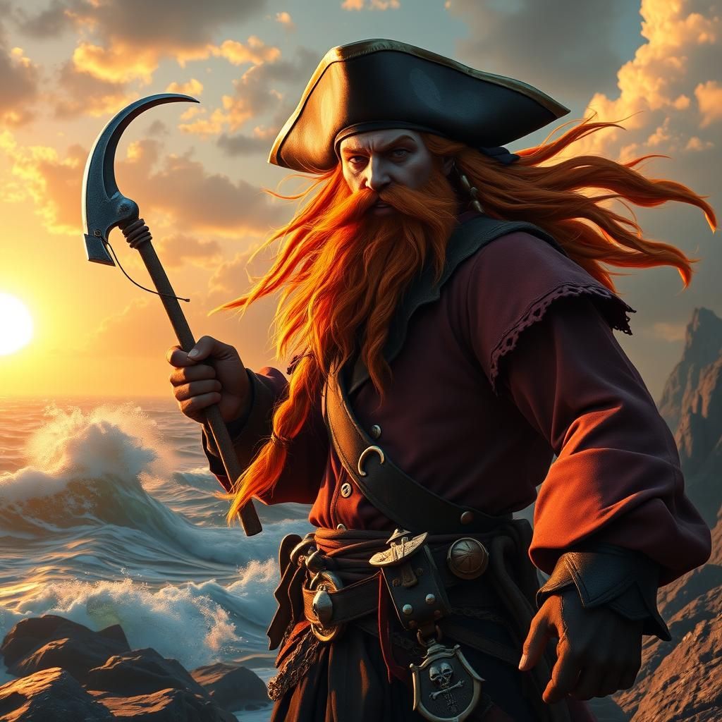 Ginger-Bearded Pirate with Hook, Fantasy Concept Art