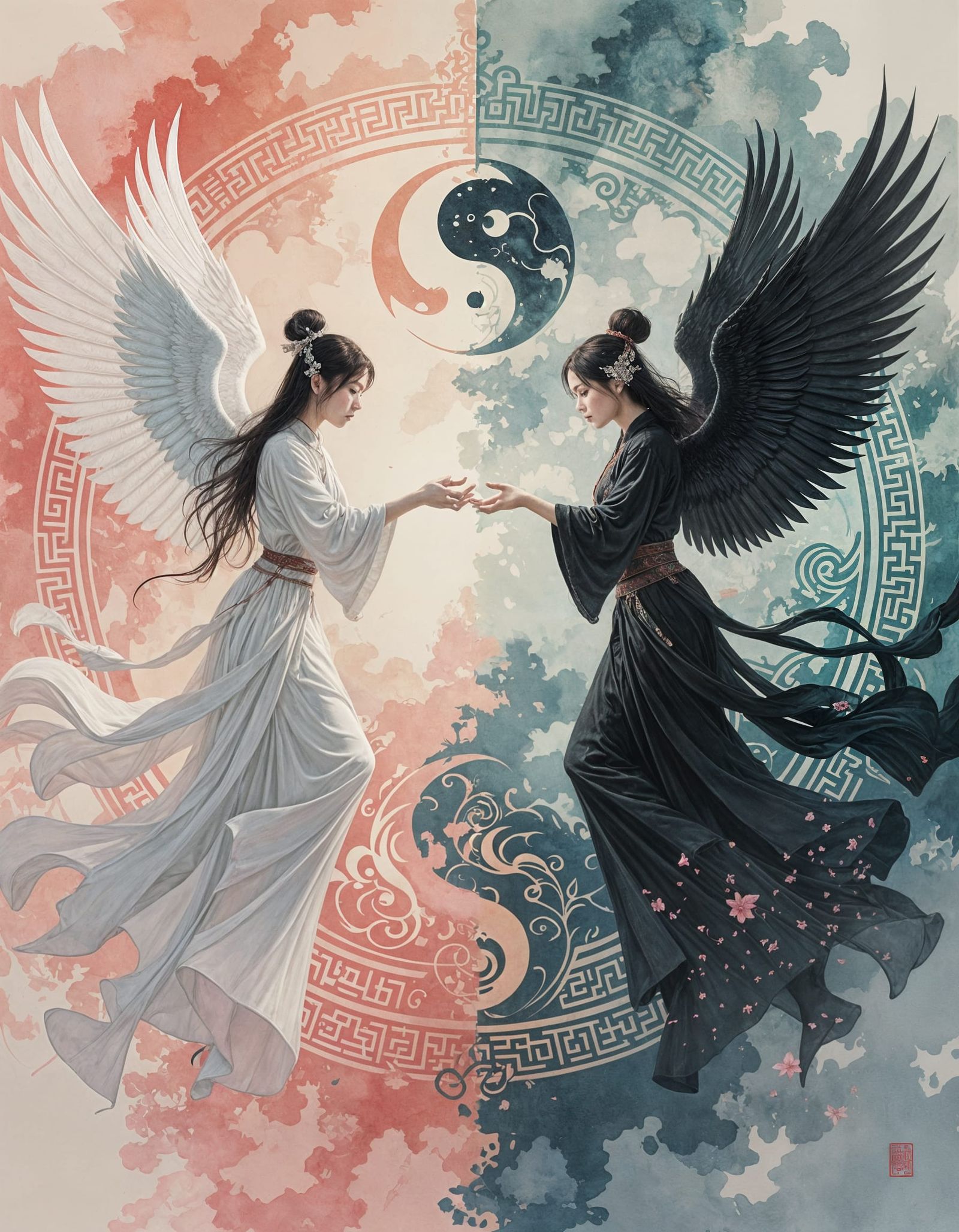 Angelic Duality in Watercolor Style