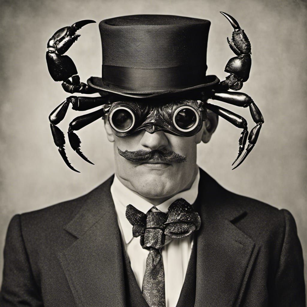 Crab-Headed Man in Top Hat: Vintage Photograph