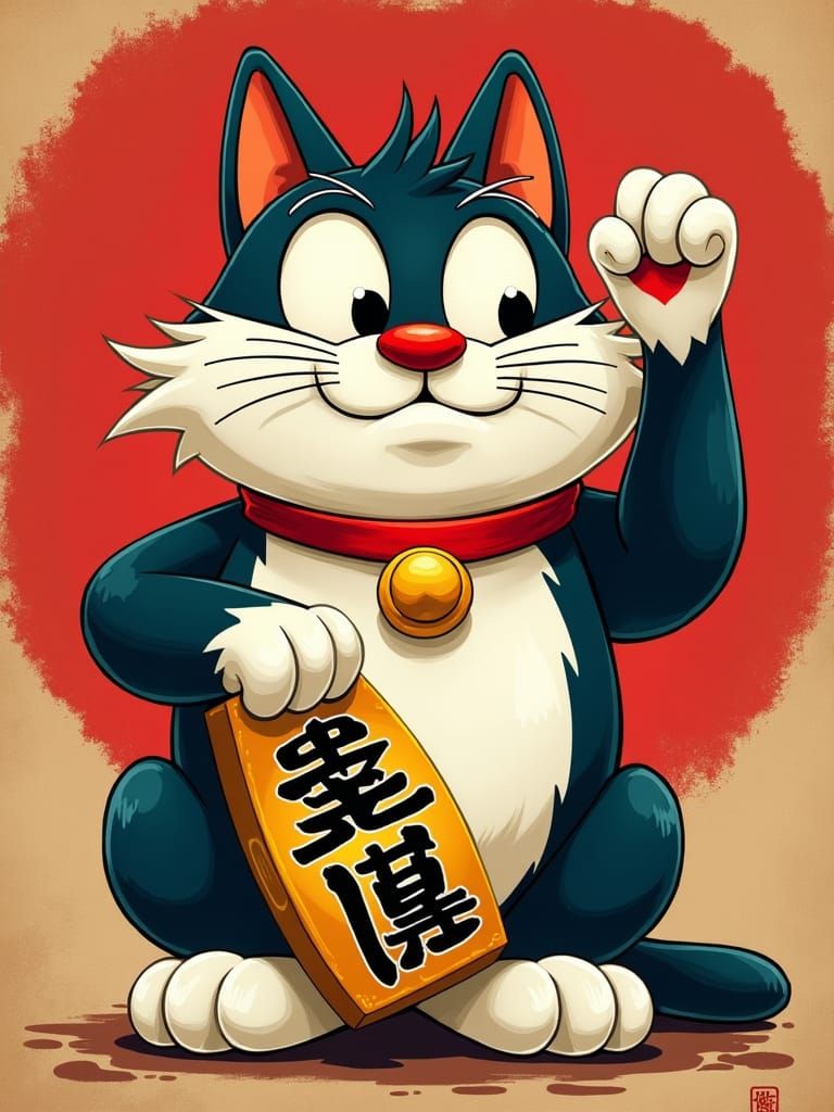 Sylvester as Maneki Neko in Looney Tunes Style