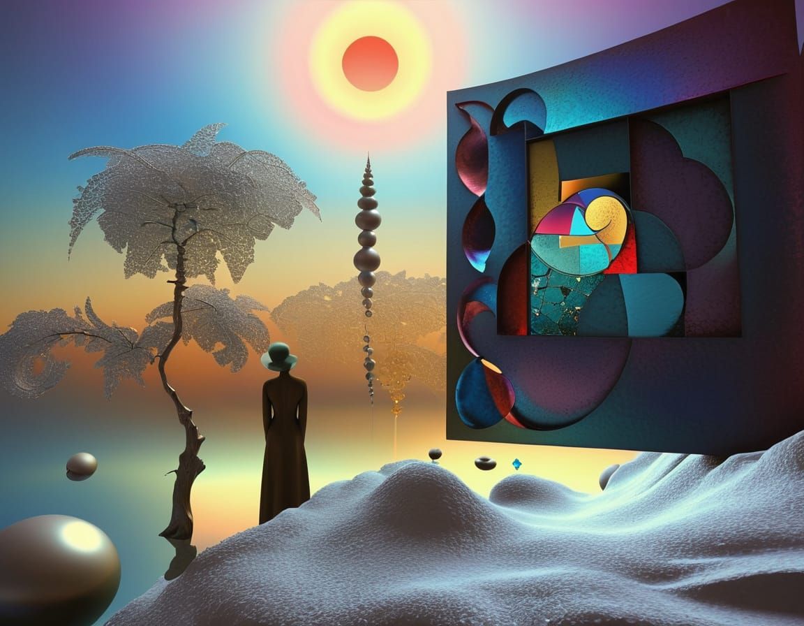 metalorganic architextual framework 3D  fractal chromoshadow surrealastic by artist "Rufino Tamayo, Herbert bayer, Kandi...