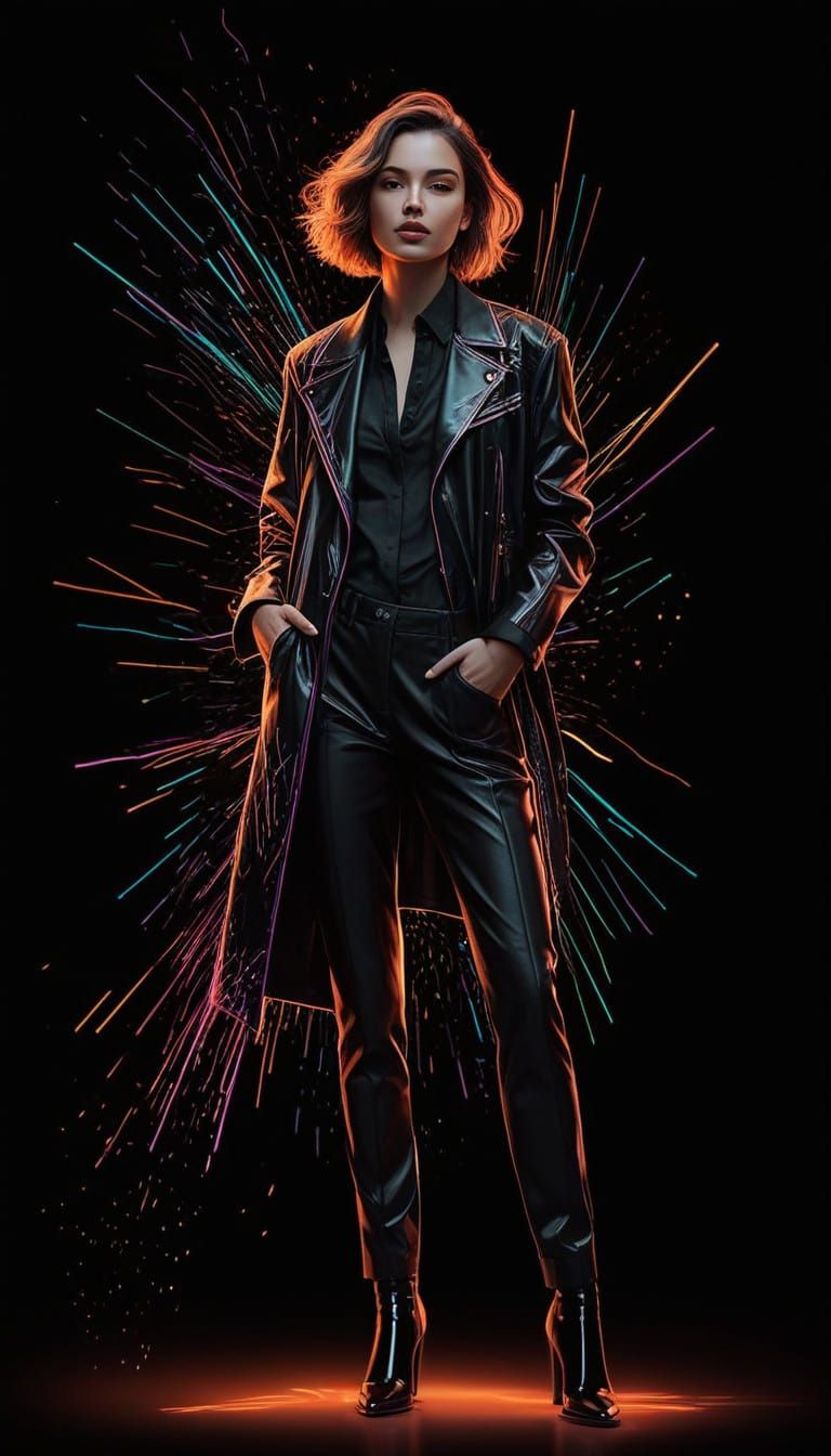 Confident Fashionista in Neon Silhouette