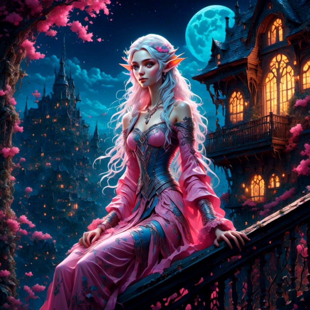 Glowing Elf Painter in Fantasy Illustration Style