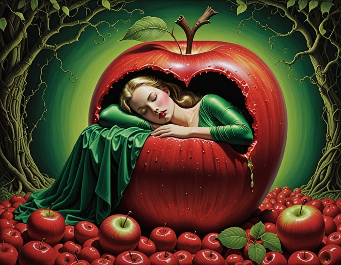 Sleeping Beauty's Surreal Apple Dreamscape