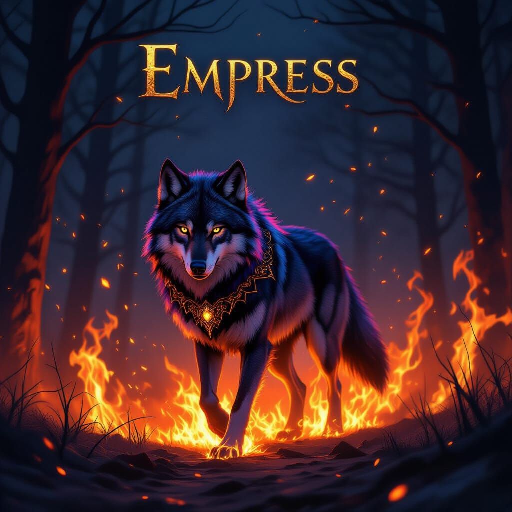 Empress Wolf Walks Through Fiery Night Inferno