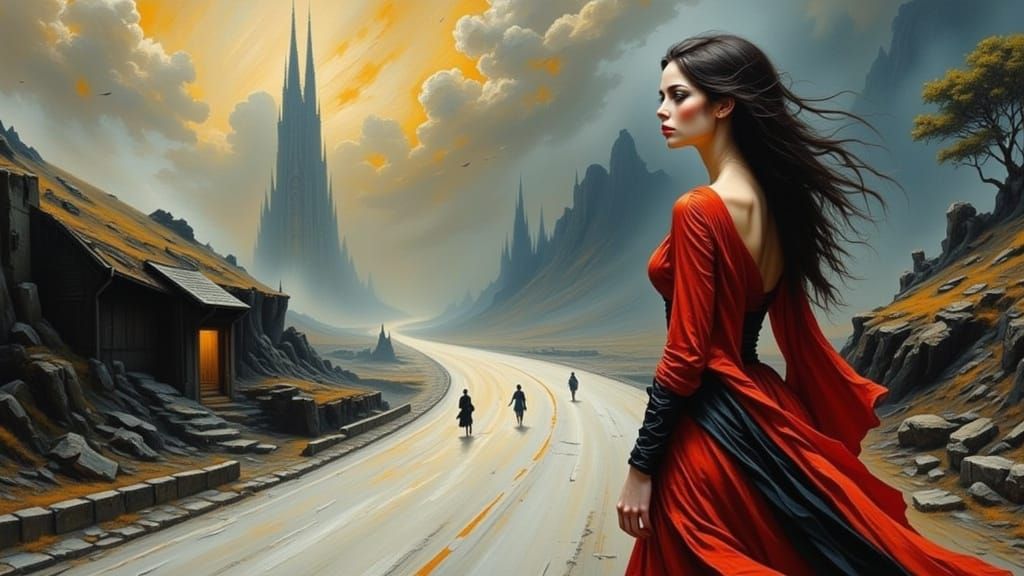 Ethereal Highway Scene in Cyberpunk Style