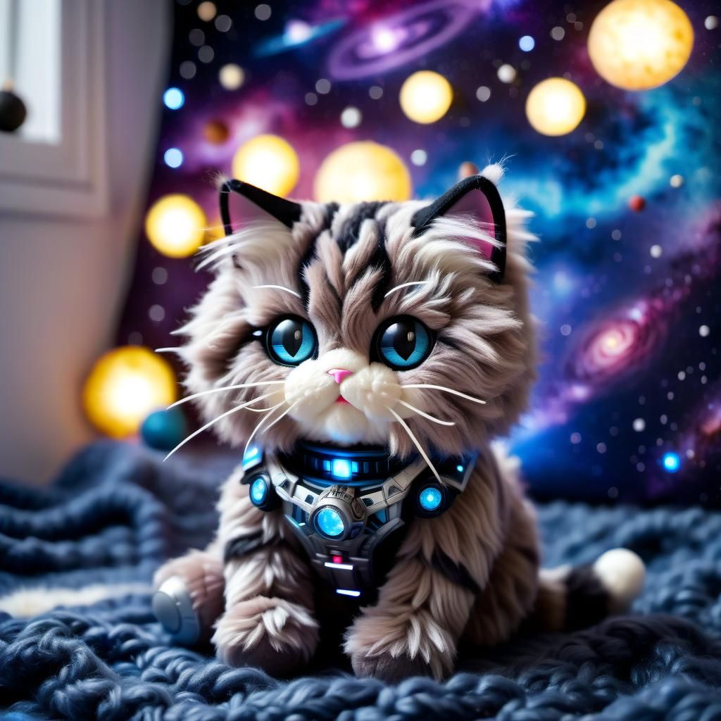 Fluffy Plush Toy Cat Ready for Space Journey