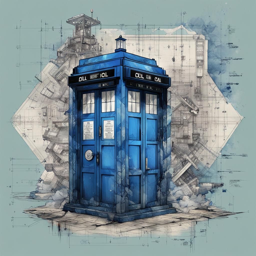 TARDIS Blueprint Schematic Diagram in Concept Art Style