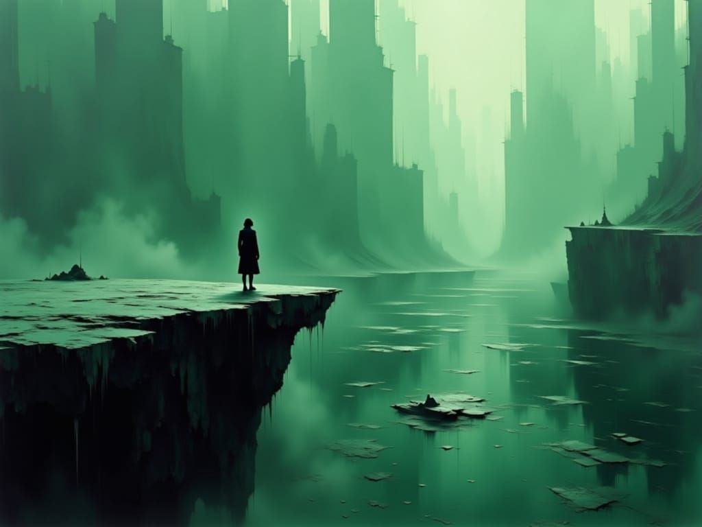 Man Isolated on Cliff Edge Over Dark Ocean