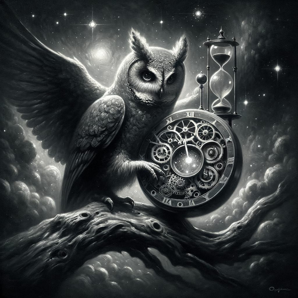 Celestial Clockwork Owl in Old Masters Style