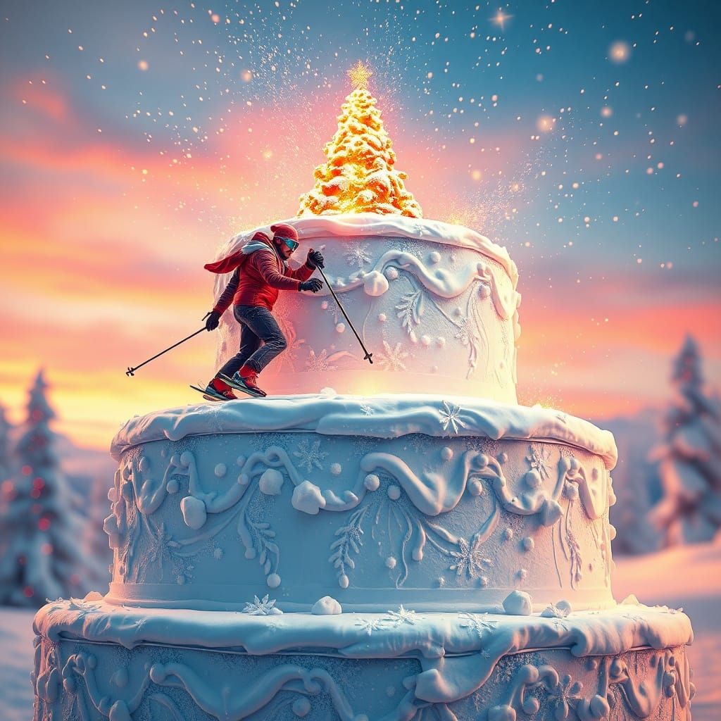Snow Wedding Cake Skiers: Hyperdetailed Concept Art