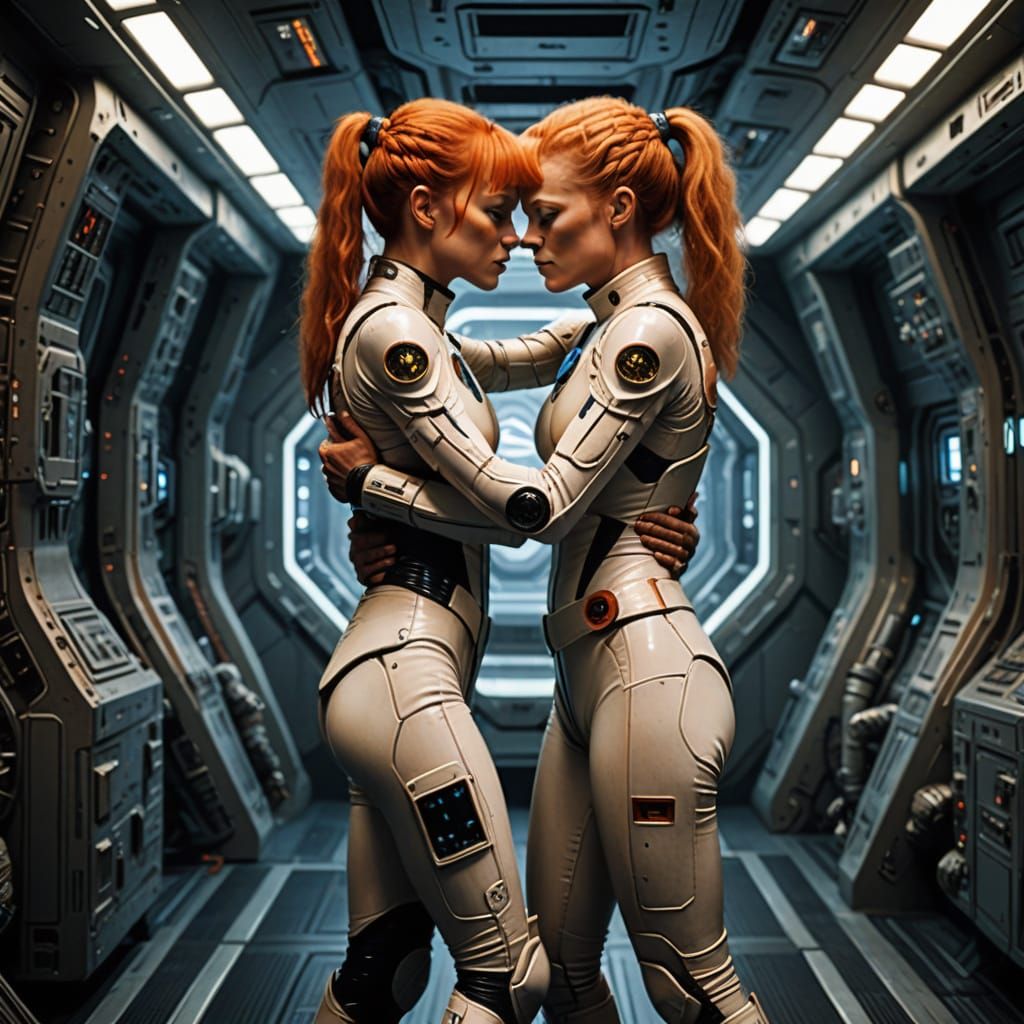 Leeloo and Seven of Nine Kiss in Spacesuits
