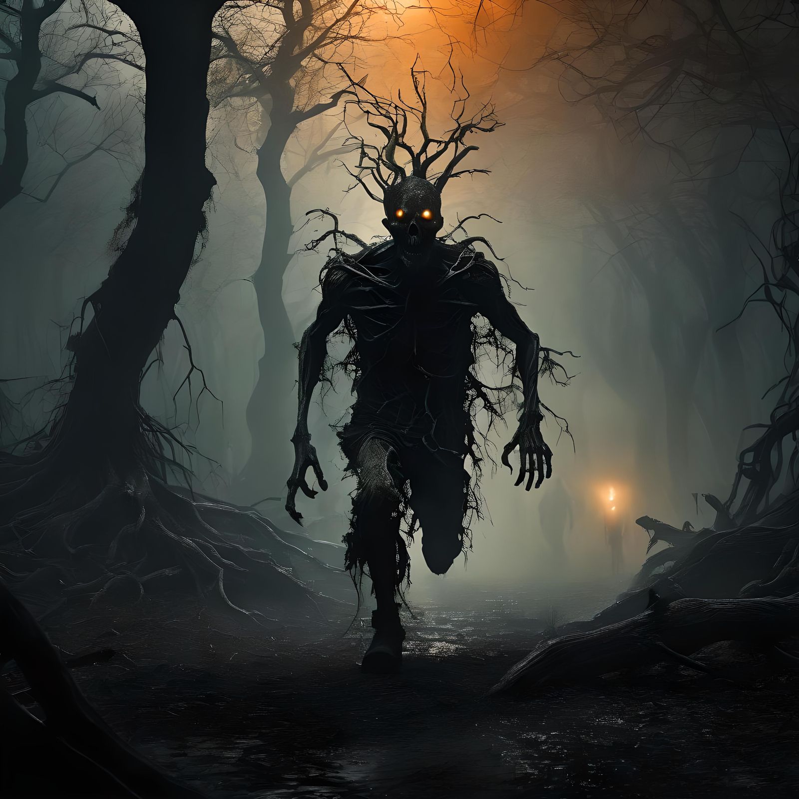 Man Chased by Ghost in Gothic Horror Style