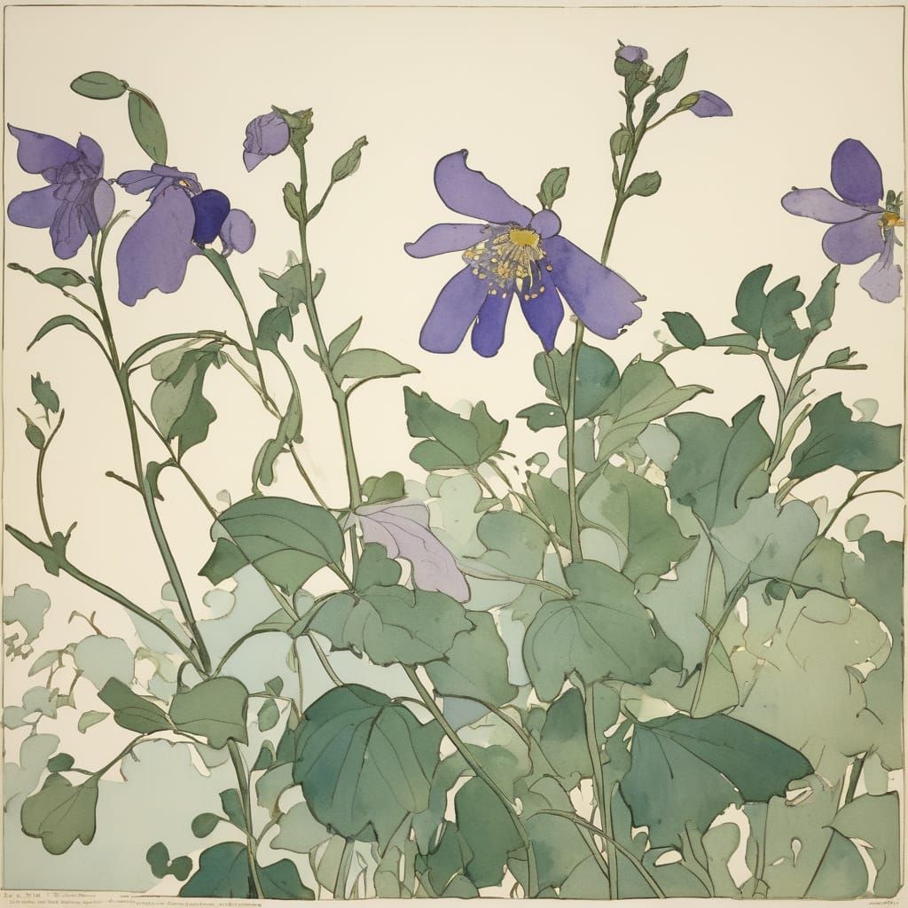 Plum Wildflower in Art Nouveau Watercolor Style