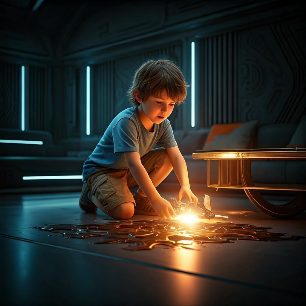Boy's Toy Spaceship Melts Table in Futuristic Home