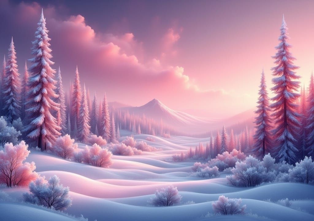 Enchanted Winter Night with Pink Sky Lights