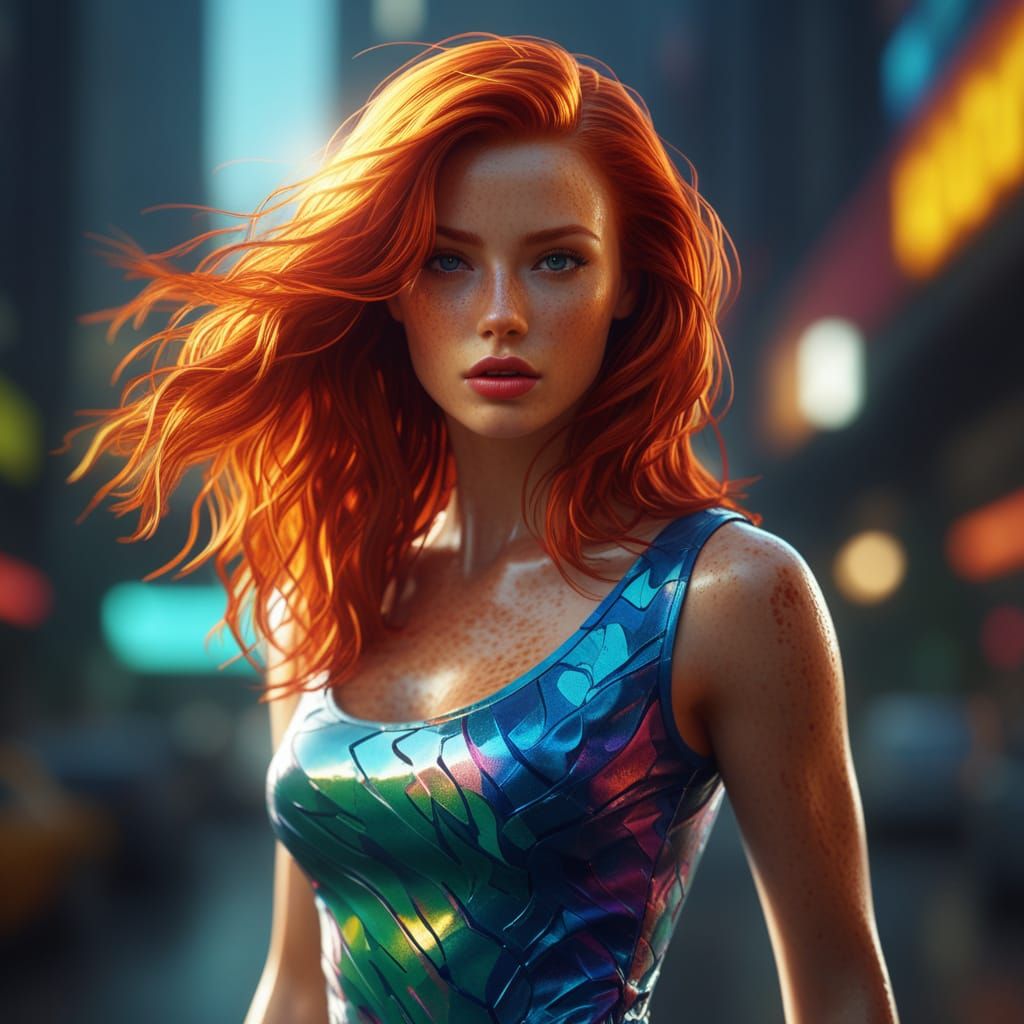 Hyperrealistic Redhead in Vibrant Splash Art Style