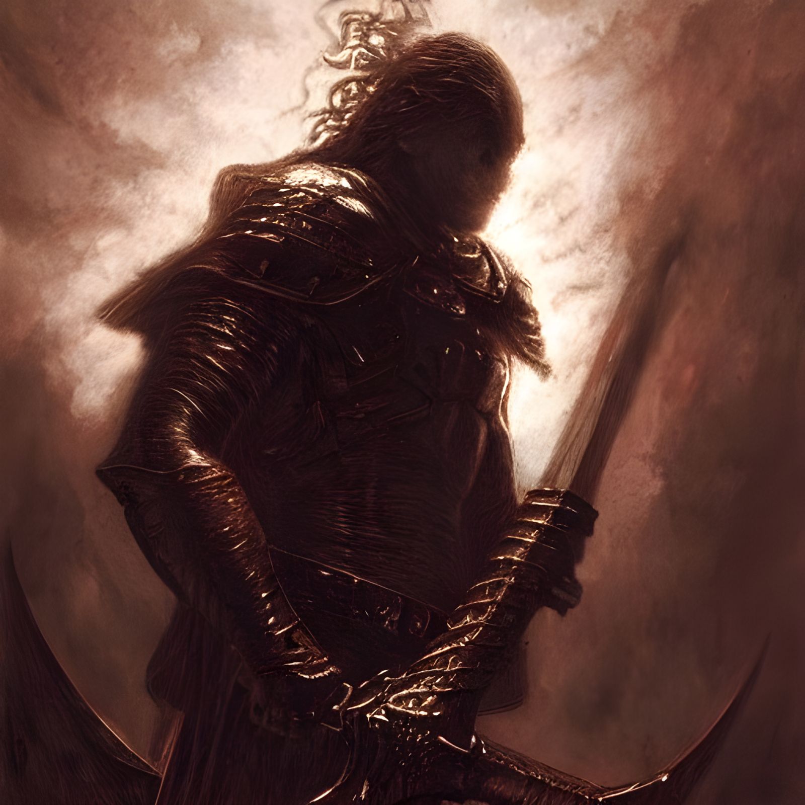 White Knight with Flaming Sword in Dark Fantasy Style