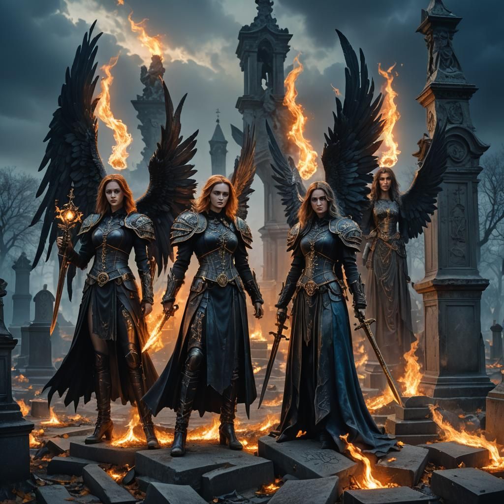 Gothic Angels with Swords of Fire