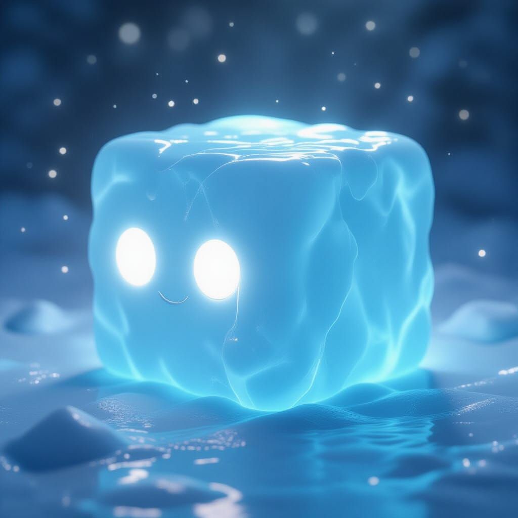 Mystical Icy Cube with Glowing Eyes