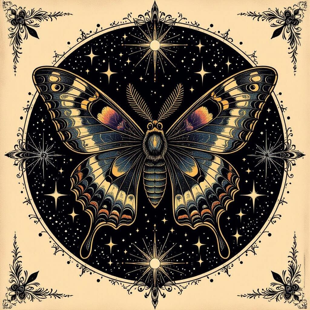 Celestial Moths Tattoo Sheet in Art Nouveau Style