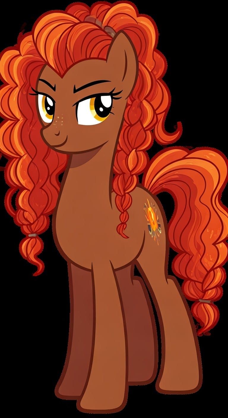 Intelligent Dark Brown Pony with Vibrant Orange Mane and Tai...