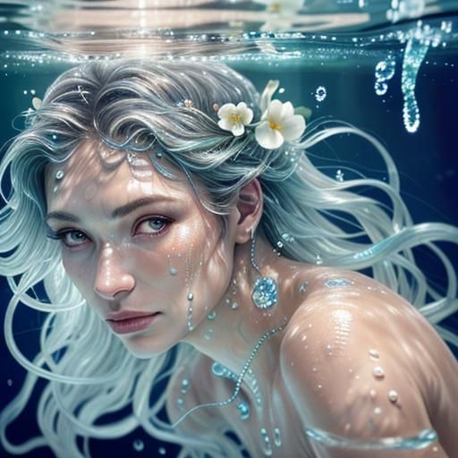 Underwater Woman Portrait with Water Droplets