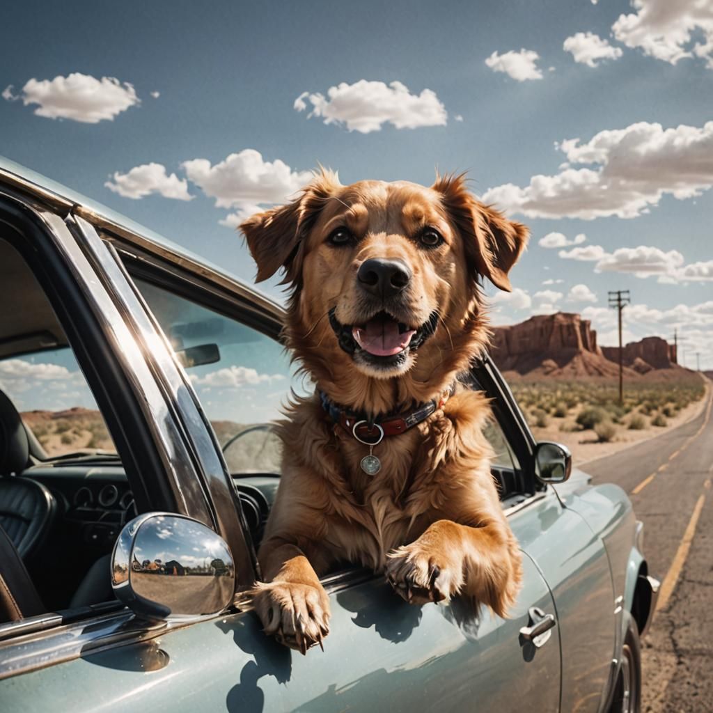 Dog Enjoys Wind on Route 66 Road Trip