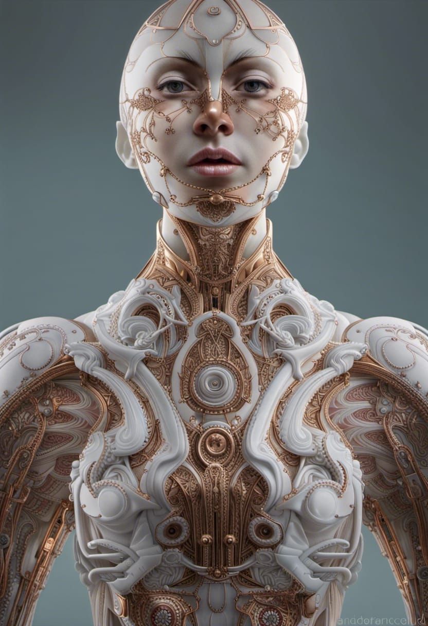 Hyperdetailed Android Portrait in Baroque Art Deco Style