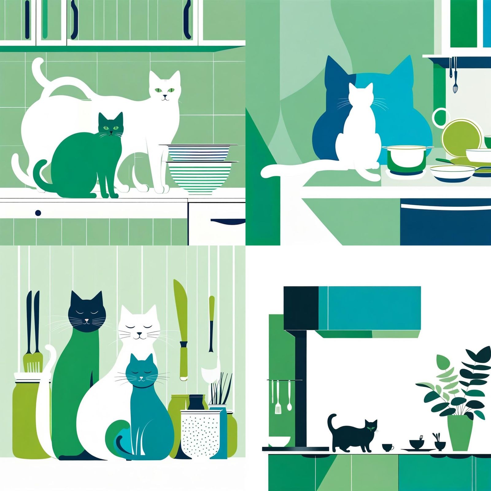 Minimalist Cat Illustration: Kitchen Mischief in Abstract Ar...