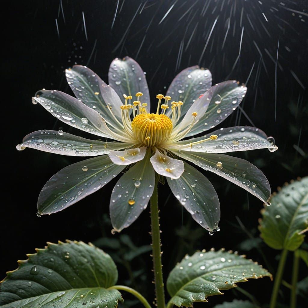 Close-up of a Dandelion Flower under Rainy Conditions
