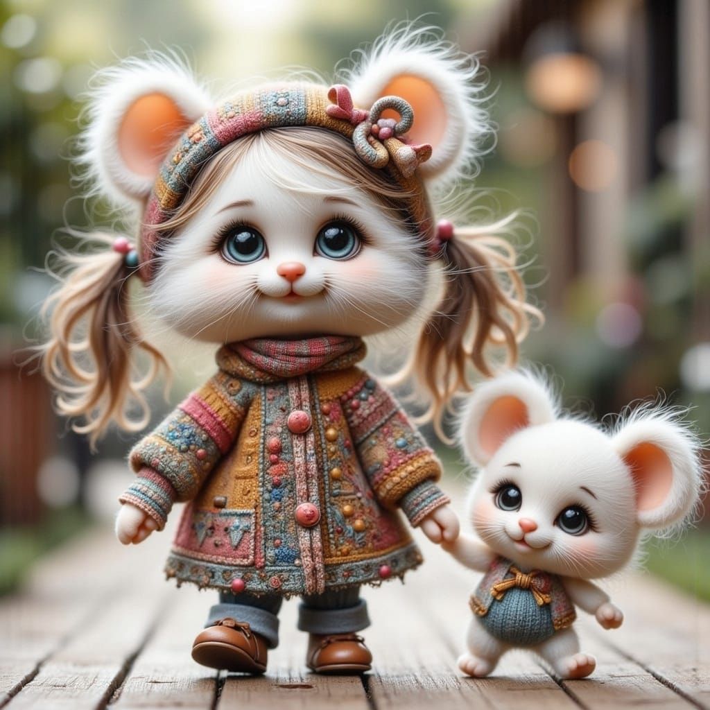 Cozy Whimsical Kitten Takes Tiny Dog for a Stroll