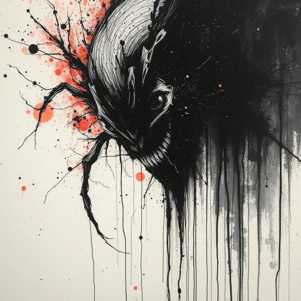 Ethereal Alien Ink Splashes in a Dark Surrealist Landscape