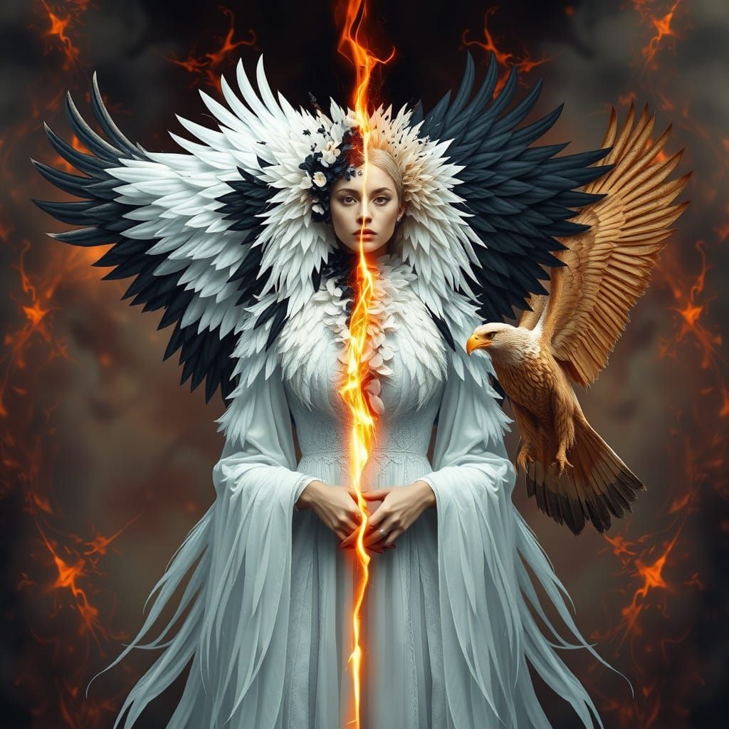 Majestic Lady with Opposing Worlds, Surreal Fantasy