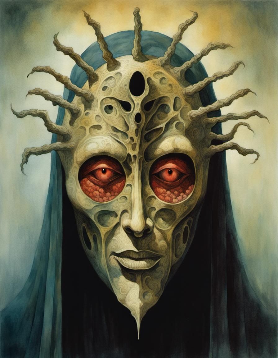 Horrifying Cultist Mask Inspired by Surrealist Art