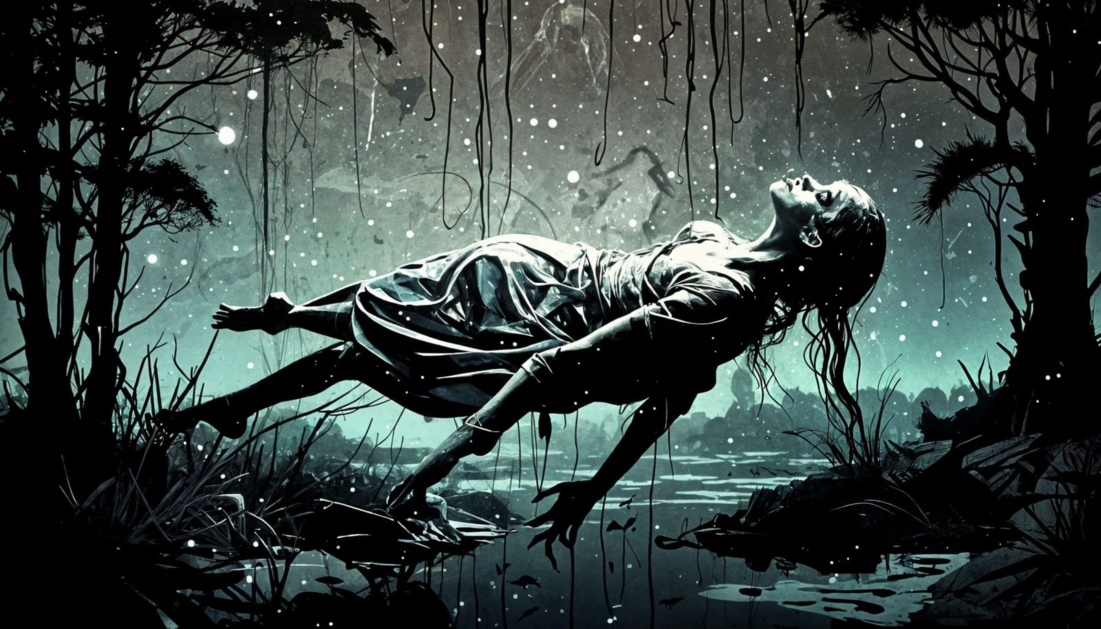 Surreal Galaxy Landscape with Silhouetted Ballerina in Sumin...