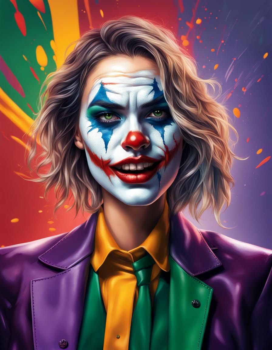 Supermodel woman with joker  motif