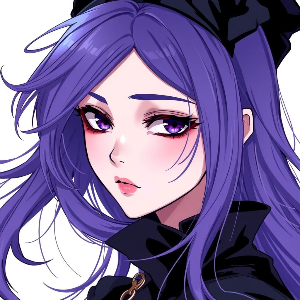 Gothic Anime Goddess with Violet Hair and Dark Eyes