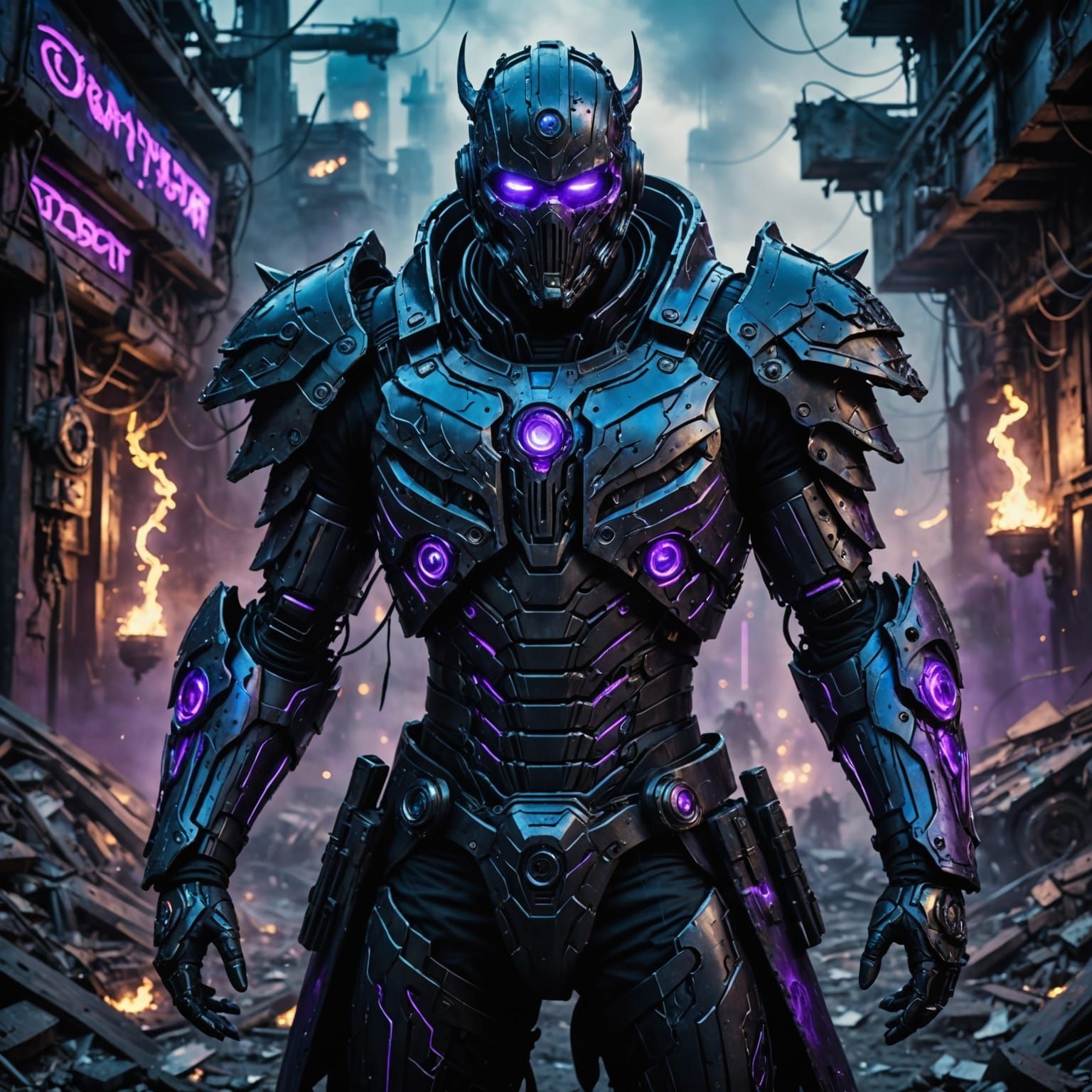 Cyberpunk Warrior in Post-Apocalyptic Wasteland