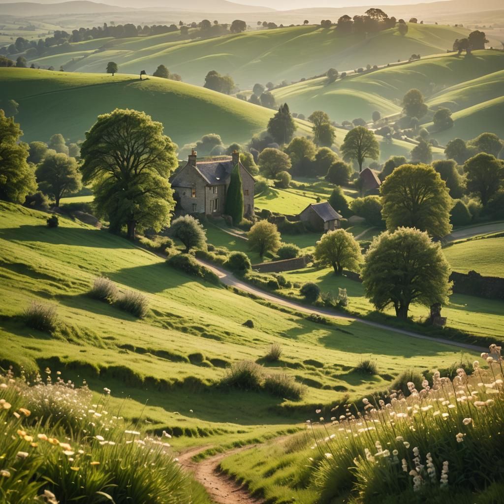 Idyllic Shire Landscape with Winding Road