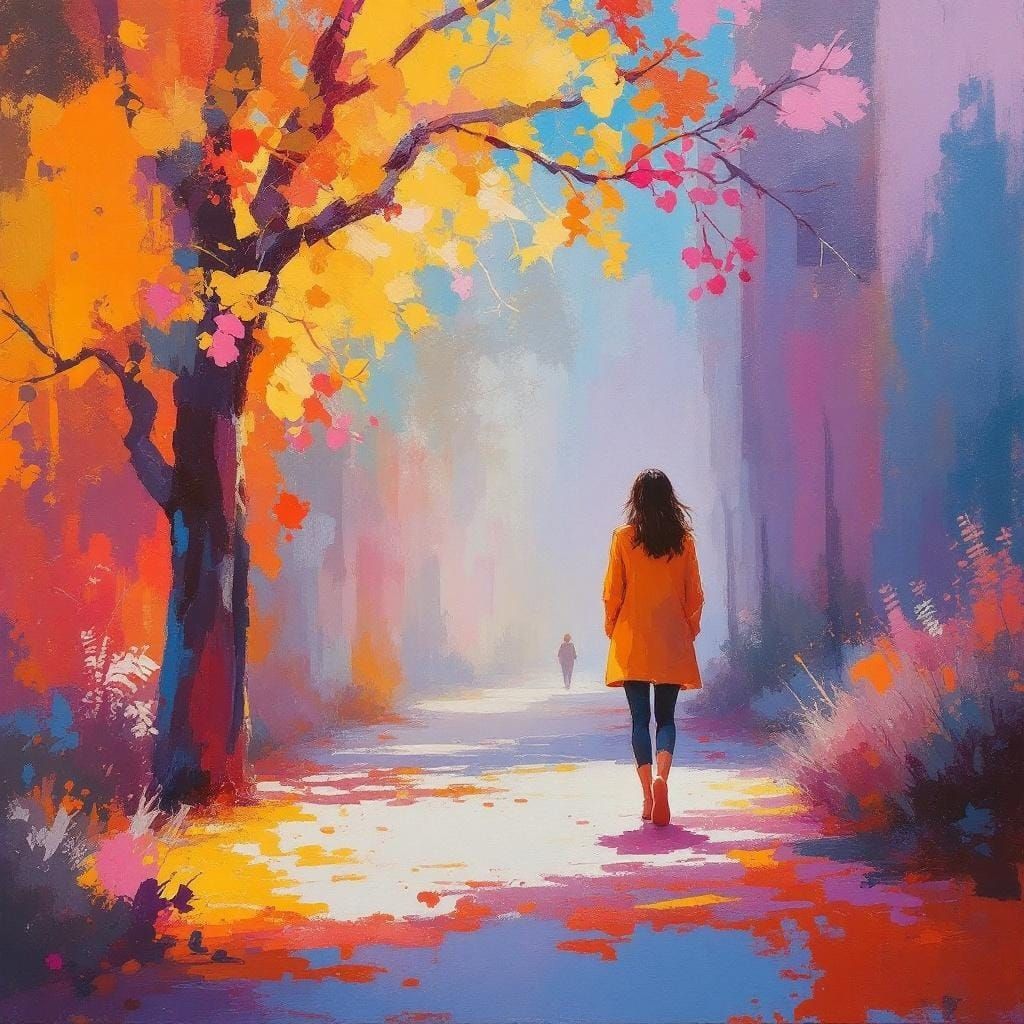 Woman Walking: Expressive Painting with Luminous Presence